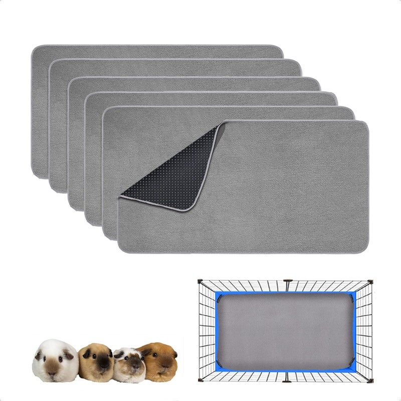 GINIDEAR Guinea Pig Cage Liner, 6 Pack - Washable, Reusable, Leakproof Fleece Bedding Pads for Small Animals with Anti-Slip Bottom - for 15''x29'' Area, Gray - Image 1